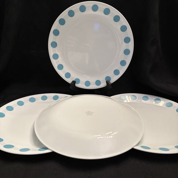 4 Corelle South Beach Dinner Plates Turquoise Blue Circle MCM Style Discontinued - Picture 7 of 11